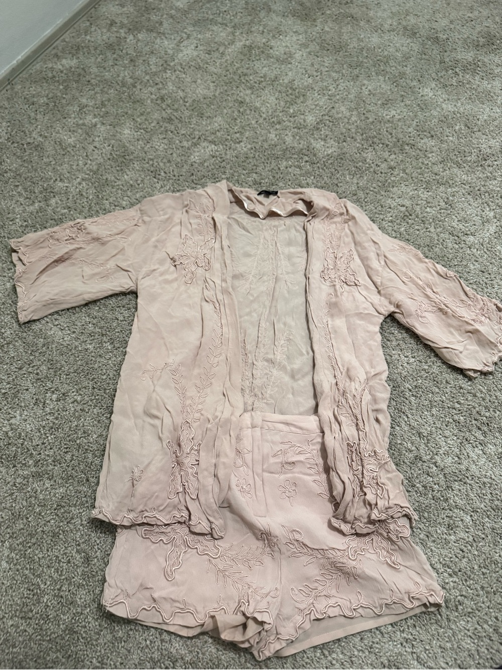 Topshop Blush Pink Embroidered Satin-Trim Top